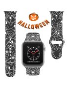 For Apple Watch Series 10 42mm / 9 8 7 41mm / 6 5 4 SE SE (2022) SE (2023) 40mm / 3 2 1 38mm Halloween Floral Watch Band Silicone Replacement Sport Strap, Size: L - White Spiders