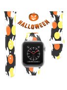 For Apple Watch Series 10 42mm / 9 8 7 41mm / 6 5 4 SE SE (2022) SE (2023) 40mm / 3 2 1 38mm Halloween Floral Watch Band Silicone Replacement Sport Strap, Size: L - Yellow / Orange Ghosts