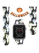 For Apple Watch Series 10 42mm / 9 8 7 41mm / 6 5 4 SE SE (2022) SE (2023) 40mm / 3 2 1 38mm Halloween Pattern Silicone Watch Band Replacement Wrist Strap, Size: S / M - Yellow / Blue Ghosts