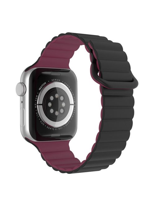 For Apple Watch Series 10 42mm / 9 8 7 41mm / 6 5 4 SE SE (2022) SE (2023) 40mm / 3 2 1 38mm Magnetic Adsorption Replacement Strap Silicone Watch Band with Tail Buckle - Black / Wine Red