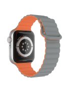 For Apple Watch Series 10 42mm / 9 8 7 41mm / 6 5 4 SE SE (2022) SE (2023) 40mm / 3 2 1 38mm Magnetic Adsorption Replacement Strap Silicone Watch Band with Tail Buckle - Grey / Orange