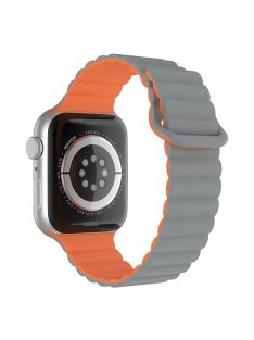   For Apple Watch Series 10 42mm / 9 8 7 41mm / 6 5 4 SE SE (2022) SE (2023) 40mm / 3 2 1 38mm Magnetic Adsorption Replacement Strap Silicone Watch Band with Tail Buckle - Grey / Orange