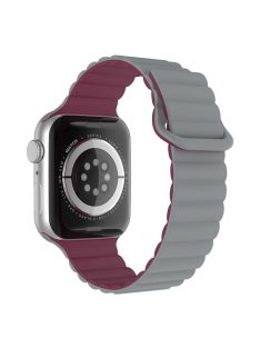   For Apple Watch Series 10 42mm / 9 8 7 41mm / 6 5 4 SE SE (2022) SE (2023) 40mm / 3 2 1 38mm Magnetic Adsorption Replacement Strap Silicone Watch Band with Tail Buckle - Grey / Wine Red