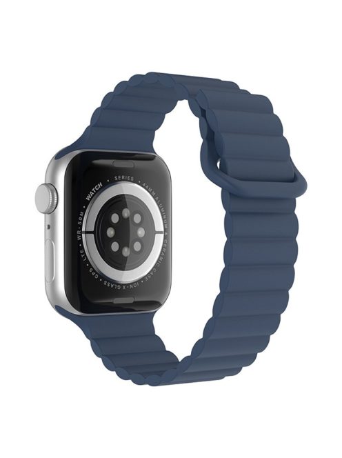 For Apple Watch Series 10 42mm / 9 8 7 41mm / 6 5 4 SE SE (2022) SE (2023) 40mm / 3 2 1 38mm Magnetic Adsorption Replacement Strap Silicone Watch Band with Tail Buckle - Midnight Blue