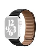 For Apple Watch Series 10 42mm / 9 8 7 41mm / 6 5 4 SE SE (2022) SE (2023) 40mm / 3 2 1 38mm Magnetic Watch Band Genuine Leather Replacement Strap - Black