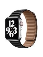 For Apple Watch Series 10 42mm / 9 8 7 41mm / 6 5 4 SE SE (2022) SE (2023) 40mm / 3 2 1 38mm Magnetic Watch Band Genuine Leather Replacement Strap - Black