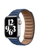 For Apple Watch Series 10 42mm / 9 8 7 41mm / 6 5 4 SE SE (2022) SE (2023) 40mm / 3 2 1 38mm Magnetic Watch Band Genuine Leather Replacement Strap - Dark Blue