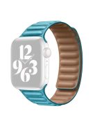 For Apple Watch Series 10 42mm / 9 8 7 41mm / 6 5 4 SE SE (2022) SE (2023) 40mm / 3 2 1 38mm Magnetic Watch Band Genuine Leather Replacement Strap - Lake Blue