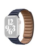 For Apple Watch Series 10 42mm / 9 8 7 41mm / 6 5 4 SE SE (2022) SE (2023) 40mm / 3 2 1 38mm Magnetic Watch Band Genuine Leather Replacement Strap - Midnight Blue