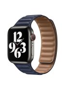 For Apple Watch Series 10 42mm / 9 8 7 41mm / 6 5 4 SE SE (2022) SE (2023) 40mm / 3 2 1 38mm Magnetic Watch Band Genuine Leather Replacement Strap - Midnight Blue