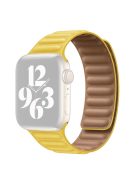 For Apple Watch Series 10 42mm / 9 8 7 41mm / 6 5 4 SE SE (2022) SE (2023) 40mm / 3 2 1 38mm Magnetic Watch Band Genuine Leather Replacement Strap - Orange Lemon Yellow