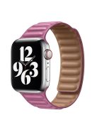 For Apple Watch Series 10 42mm / 9 8 7 41mm / 6 5 4 SE SE (2022) SE (2023) 40mm / 3 2 1 38mm Magnetic Watch Band Genuine Leather Replacement Strap - Rose Pink