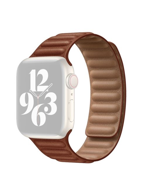 For Apple Watch Series 10 42mm / 9 8 7 41mm / 6 5 4 SE SE (2022) SE (2023) 40mm / 3 2 1 38mm Magnetic Watch Band Genuine Leather Replacement Strap - Saddle Brown