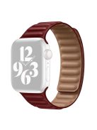 For Apple Watch Series 10 42mm / 9 8 7 41mm / 6 5 4 SE SE (2022) SE (2023) 40mm / 3 2 1 38mm Magnetic Watch Band Genuine Leather Replacement Strap - Wine Red