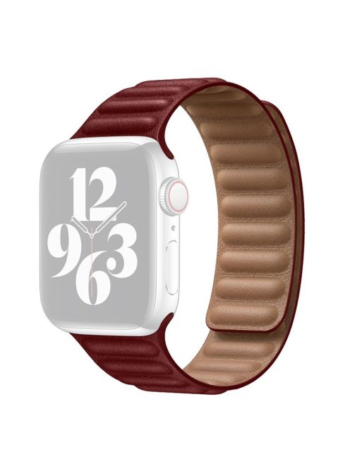 For Apple Watch Series 10 42mm / 9 8 7 41mm / 6 5 4 SE SE (2022) SE (2023) 40mm / 3 2 1 38mm Magnetic Watch Band Genuine Leather Replacement Strap - Wine Red