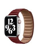 For Apple Watch Series 10 42mm / 9 8 7 41mm / 6 5 4 SE SE (2022) SE (2023) 40mm / 3 2 1 38mm Magnetic Watch Band Genuine Leather Replacement Strap - Wine Red