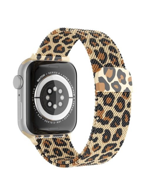 For Apple Watch Series 10 42mm / 9 8 7 41mm / 6 5 4 SE SE (2022) SE (2023) 40mm / 3 2 1 38mm Mesh Milanese Bracelet Watch Band Gradient Magnetic Strap Replacement - Golden Leopard Print