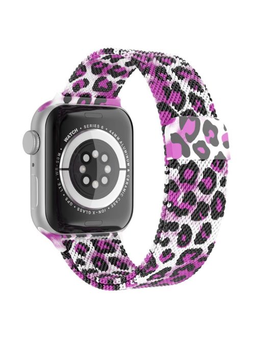 For Apple Watch Series 10 42mm / 9 8 7 41mm / 6 5 4 SE SE (2022) SE (2023) 40mm / 3 2 1 38mm Mesh Milanese Bracelet Watch Band Gradient Magnetic Strap Replacement - Purple Leopard Print