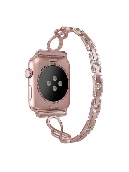 For Apple Watch Series 10 42mm / 9 8 7 41mm / 6 5 4 SE SE (2022) SE (2023) 40mm / 3 2 1 38mm Metal Anti-Wear Smart Watch Band Rhinestone Decor Wrist Strap - Pink