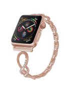 For Apple Watch Series 10 42mm / 9 8 7 41mm / 6 5 4 SE SE (2022) SE (2023) 40mm / 3 2 1 38mm Metal Anti-Wear Smart Watch Band Rhinestone Decor Wrist Strap - Rose Gold