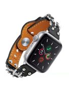 For Apple Watch Series 10 42mm / 9 8 7 41mm / 6 5 4 SE SE (2022) SE (2023) 40mm / 3 2 1 38mm Metal Chain Watch Band Top Layer Cowhide Leather Replacement Wrist Strap - Black