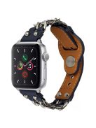 For Apple Watch Series 10 42mm / 9 8 7 41mm / 6 5 4 SE SE (2022) SE (2023) 40mm / 3 2 1 38mm Metal Chain Watch Band Top Layer Cowhide Leather Replacement Wrist Strap - Blue