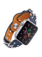 For Apple Watch Series 10 42mm / 9 8 7 41mm / 6 5 4 SE SE (2022) SE (2023) 40mm / 3 2 1 38mm Metal Chain Watch Band Top Layer Cowhide Leather Replacement Wrist Strap - Blue