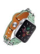 For Apple Watch Series 10 42mm / 9 8 7 41mm / 6 5 4 SE SE (2022) SE (2023) 40mm / 3 2 1 38mm Metal Chain Watch Band Top Layer Cowhide Leather Replacement Wrist Strap - Light Green