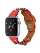 For Apple Watch Series 10 42mm / 9 8 7 41mm / 6 5 4 SE SE (2022) SE (2023) 40mm / 3 2 1 38mm Metal Chain Watch Band Top Layer Cowhide Leather Replacement Wrist Strap - Pink