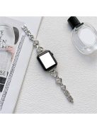 For Apple Watch Series 10 42mm / 9 8 7 41mm / 6 5 4 SE SE (2022) SE (2023) 40mm / 3 2 1 38mm Metal Heart Rhinestone Decor Smart Watch Band Bracelet Wrist Strap - Silver