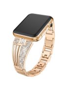 For Apple Watch Series 10 42mm / 9 8 7 41mm / 6 5 4 SE SE (2022) SE (2023) 40mm / 3 2 1 38mm Metal Rhinestone Decor Lightweight Smart Watch Band Hollow-Out Wrist Strap - Rose Gold