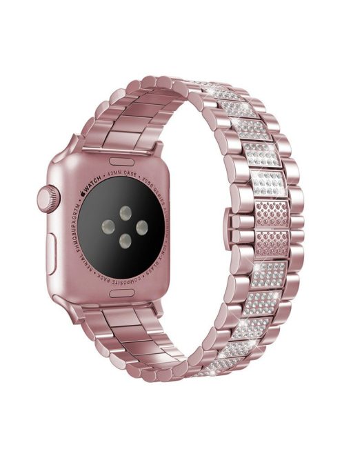 For Apple Watch Series 10 42mm / 9 8 7 41mm / 6 5 4 SE SE (2022) SE (2023) 40mm / 3 2 1 38mm Metal Smart Watch Band Three Beads Rhinestone Decor Bracelet - Pink