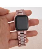 For Apple Watch Series 10 42mm / 9 8 7 41mm / 6 5 4 SE SE (2022) SE (2023) 40mm / 3 2 1 38mm Metal Smart Watch Band Three Beads Rhinestone Decor Bracelet - Pink