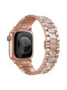 For Apple Watch Series 10 42mm / 9 8 7 41mm / 6 5 4 SE SE (2022) SE (2023) 40mm / 3 2 1 38mm Metal Smart Watch Band Three Beads Rhinestone Decor Bracelet - Rose Gold