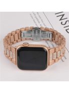 For Apple Watch Series 10 42mm / 9 8 7 41mm / 6 5 4 SE SE (2022) SE (2023) 40mm / 3 2 1 38mm Metal Smart Watch Band Three Beads Rhinestone Decor Bracelet - Rose Gold