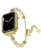 For Apple Watch Series 10 42mm / 9 8 7 41mm / 6 5 4 SE SE (2022) SE (2023) 40mm / 3 2 1 38mm Metal Stretch Jewelry Watch Strap Rhinestone Decorated Wristband for Women Girls - Gold