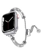 For Apple Watch Series 10 42mm / 9 8 7 41mm / 6 5 4 SE SE (2022) SE (2023) 40mm / 3 2 1 38mm Metal Stretch Jewelry Watch Strap Rhinestone Decorated Wristband for Women Girls - Silver