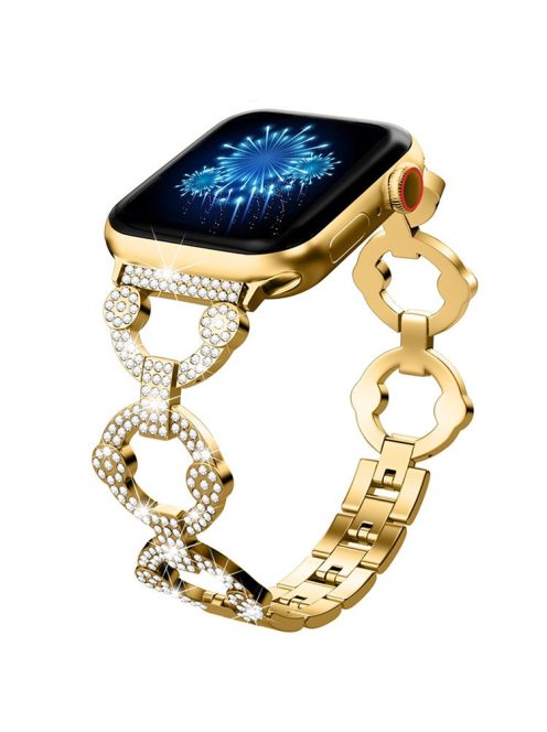 For Apple Watch Series 10 42mm / 9 8 7 41mm / 6 5 4 SE SE (2022) SE (2023) 40mm / 3 2 1 38mm Metal Watch Band Rhinestone Decorated Watch Strap - Gold