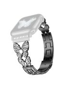 For Apple Watch Series 10 42mm / 9 8 7 41mm / 6 5 4 SE SE (2022) SE (2023) 40mm / 3 2 1 38mm Metal Watch Strap Quick Release Watch Band Rhinestone Decorated Butterfly Watchband - Black