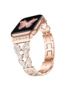 For Apple Watch Series 10 42mm / 9 8 7 41mm / 6 5 4 SE SE (2022) SE (2023) 40mm / 3 2 1 38mm Metal Watch Strap Quick Release Watch Band Rhinestone Decorated Butterfly Watchband - Rose Gold