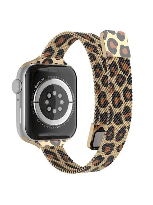 For Apple Watch Series 10 42mm / 9 8 7 41mm / 6 5 4 SE SE (2022) SE (2023) 40mm / 3 2 1 38mm Milanese Metal Strap Replacement Watch Band - Leopard / Gold