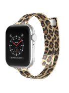 For Apple Watch Series 10 42mm / 9 8 7 41mm / 6 5 4 SE SE (2022) SE (2023) 40mm / 3 2 1 38mm Milanese Metal Strap Replacement Watch Band - Leopard / Gold