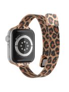 For Apple Watch Series 10 42mm / 9 8 7 41mm / 6 5 4 SE SE (2022) SE (2023) 40mm / 3 2 1 38mm Milanese Metal Strap Replacement Watch Band - Leopard / Rose Gold