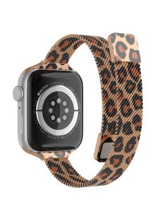   For Apple Watch Series 10 42mm / 9 8 7 41mm / 6 5 4 SE SE (2022) SE (2023) 40mm / 3 2 1 38mm Milanese Metal Strap Replacement Watch Band - Leopard / Rose Gold