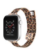 For Apple Watch Series 10 42mm / 9 8 7 41mm / 6 5 4 SE SE (2022) SE (2023) 40mm / 3 2 1 38mm Milanese Metal Strap Replacement Watch Band - Leopard / Rose Gold