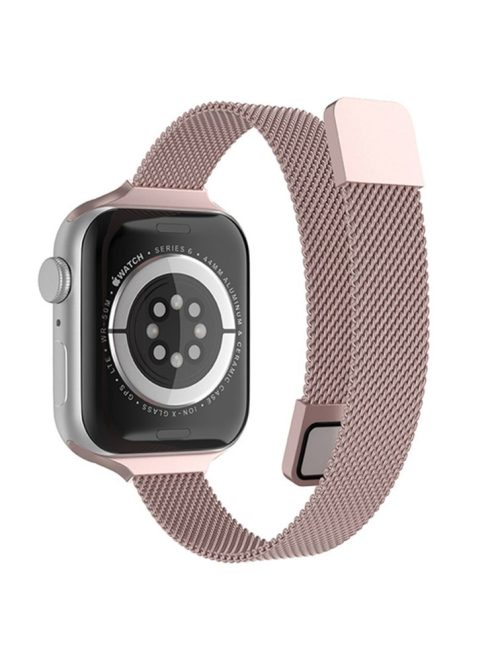 For Apple Watch Series 10 42mm / 9 8 7 41mm / 6 5 4 SE SE (2022) SE (2023) 40mm / 3 2 1 38mm Milanese Metal Strap Replacement Watch Band - Rose Pink