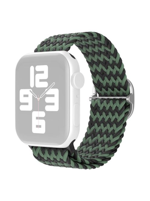 For Apple Watch Series 10 42mm / 9 8 7 41mm / 6 5 4 SE SE (2022) SE (2023) 40mm / 3 2 1 38mm Nylon Braided Watch Band Adjustable Wrist Strap Replacement - Black / Green