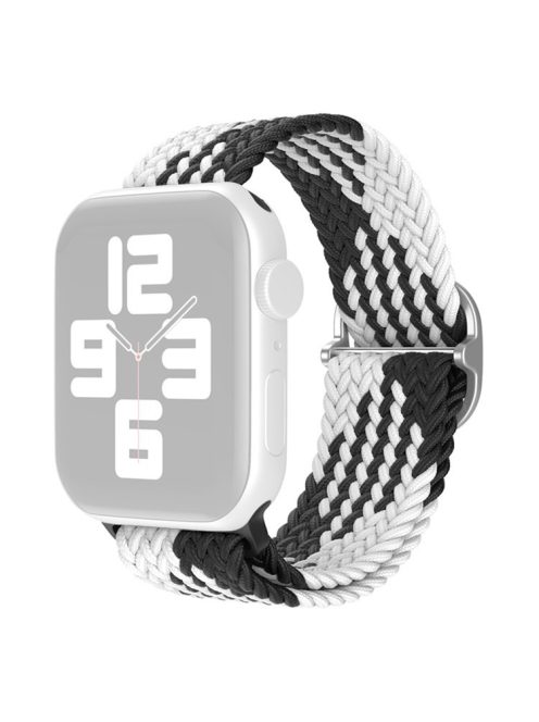 For Apple Watch Series 10 42mm / 9 8 7 41mm / 6 5 4 SE SE (2022) SE (2023) 40mm / 3 2 1 38mm Nylon Braided Watch Band Adjustable Wrist Strap Replacement - Black / White