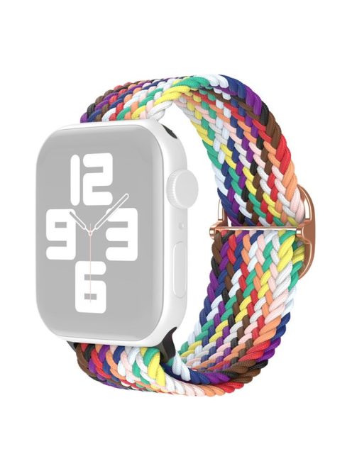 For Apple Watch Series 10 42mm / 9 8 7 41mm / 6 5 4 SE SE (2022) SE (2023) 40mm / 3 2 1 38mm Nylon Braided Watch Band Adjustable Wrist Strap Replacement - Rainbow Color