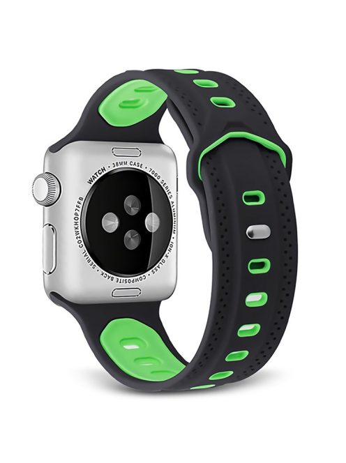 For Apple Watch Series 10 42mm / 9 8 7 41mm / 6 5 4 SE SE (2022) SE (2023) 40mm / 3 2 1 38mm Press Buckle Design Silicone Smartwatch Band Replacement Wrist Strap - Black / Green